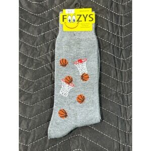 Foozys Basketball Crew Socks Men Size 10-13 Gray NWT Novelty Sports Hoop Pattern